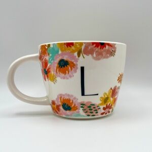Opalhouse Letter L Monogram Mug, Colorful Floral Design, Black Initial 2 Sides